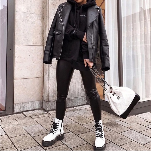 White Lace Up Platform Combat Boots - Picture 7 of 12